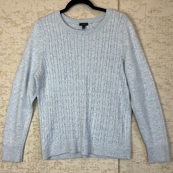 TALBOTS Light Blue Cable Knit Sweater Sz XL Old Money Preppy Equestrian Soft - Picture 1 of 16